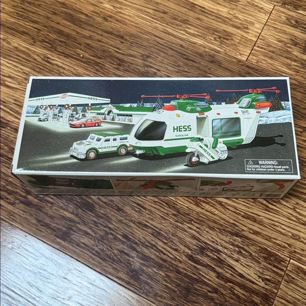 Vintage Hess 2001 Helicopter with Motorcycle and Cruiser collectible new in box